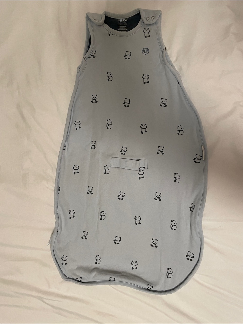 Woolino Sleepsack One-Piece in Light Blue with Panda Print